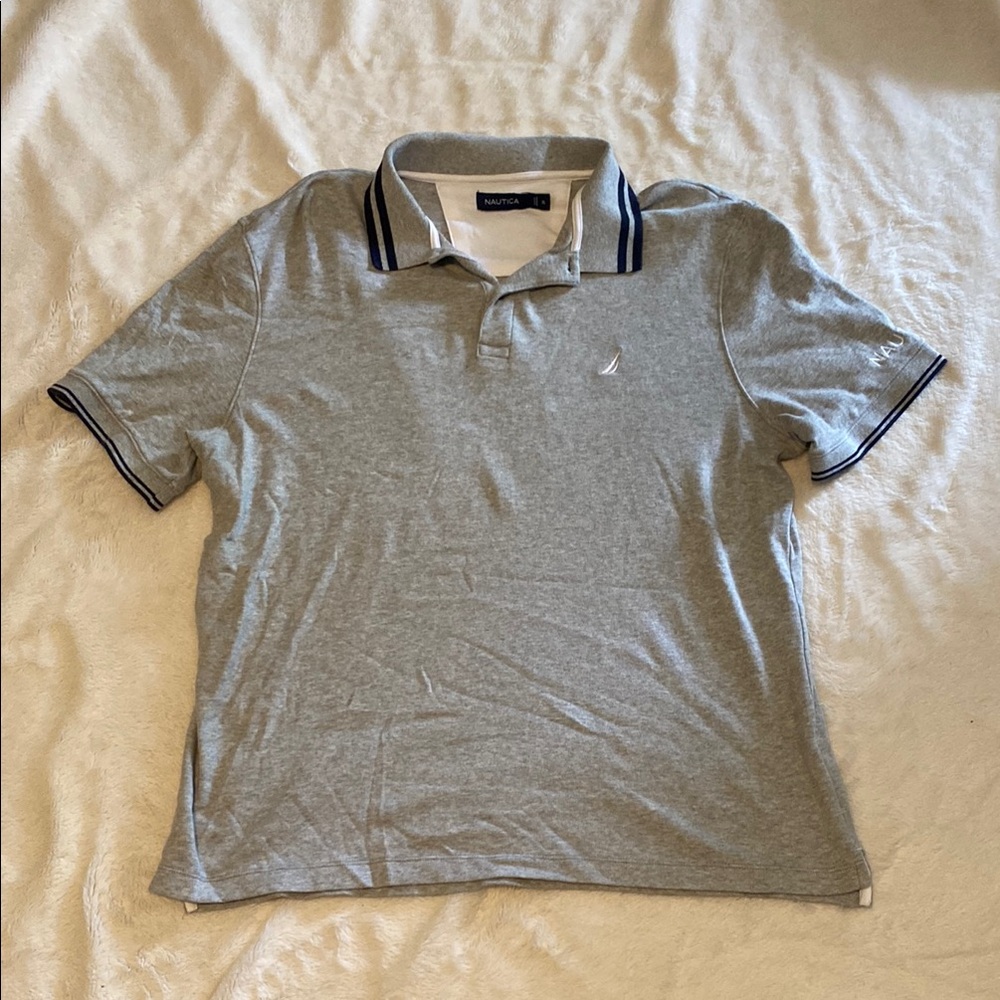 Nautica Gray Polo Shirt with Striped Collar